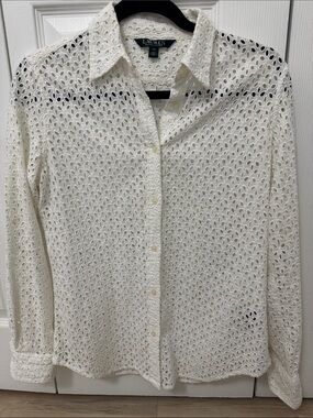 Lauren Ralph Lauren Cream Eyelet Button-Down Shirt